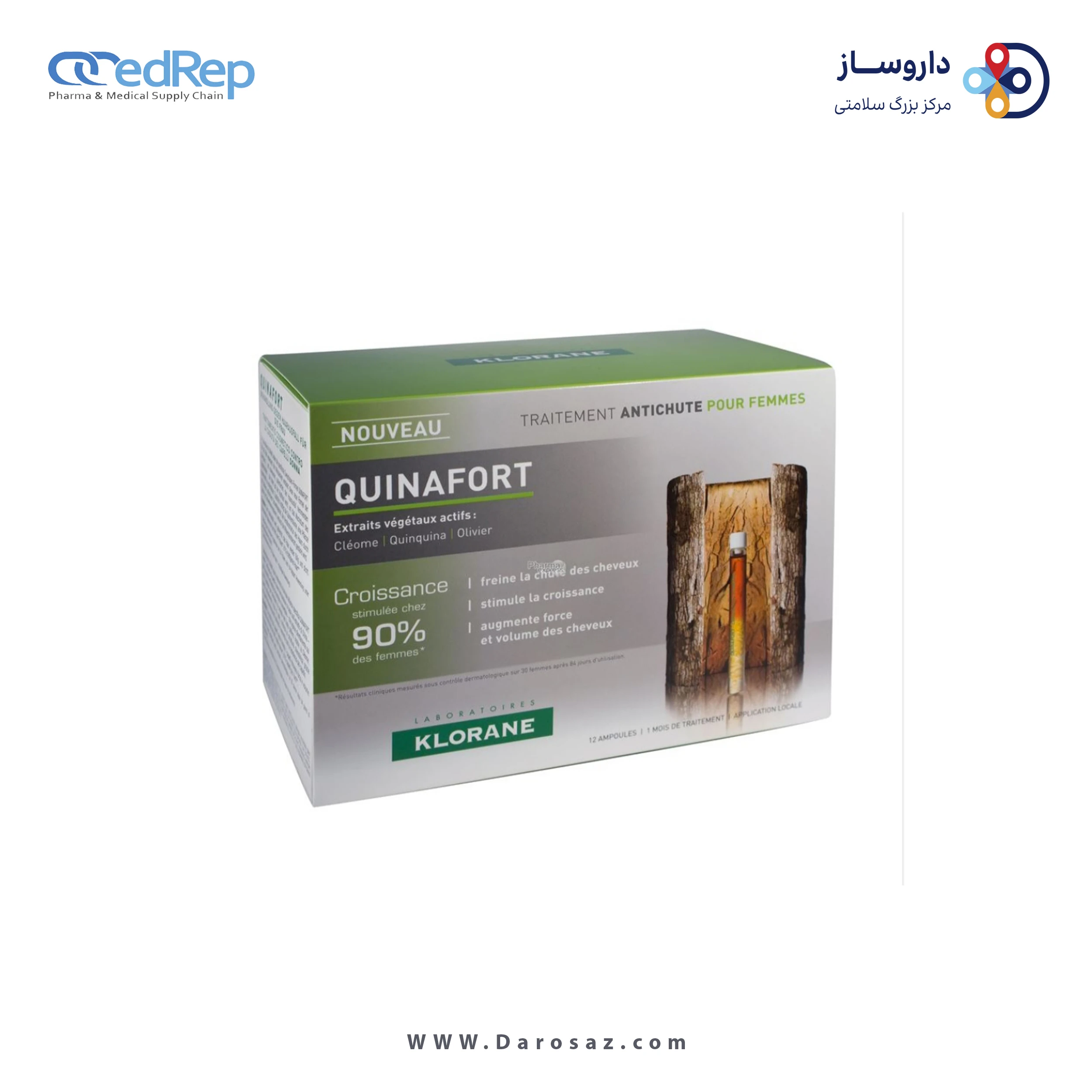 فراورده های حالت دهنده ،نرم کننده وتثبیت کننده آرایش مو (کرمها ، لوسیونها وروغنها) KLORANE Quinafort Traitement Anti Chute Femme Anti Hairloss Treatment With Active Cinchona And Olive Tree Extracts