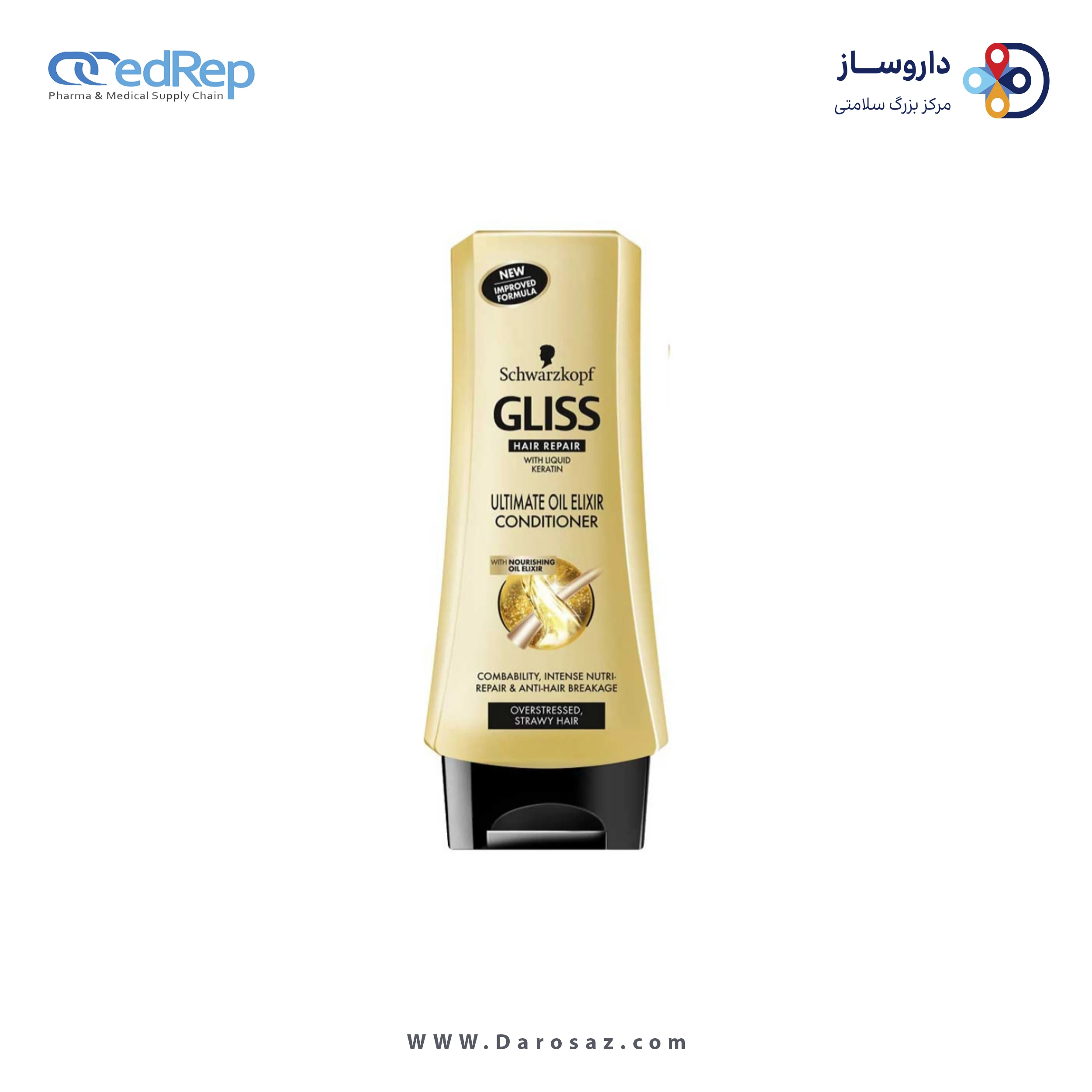 فراورده های حالت دهنده ،نرم کننده وتثبیت کننده آرایش مو (کرمها ، لوسیونها وروغنها) GLISS Ultimate Oil Elixir conditioner packaging 02