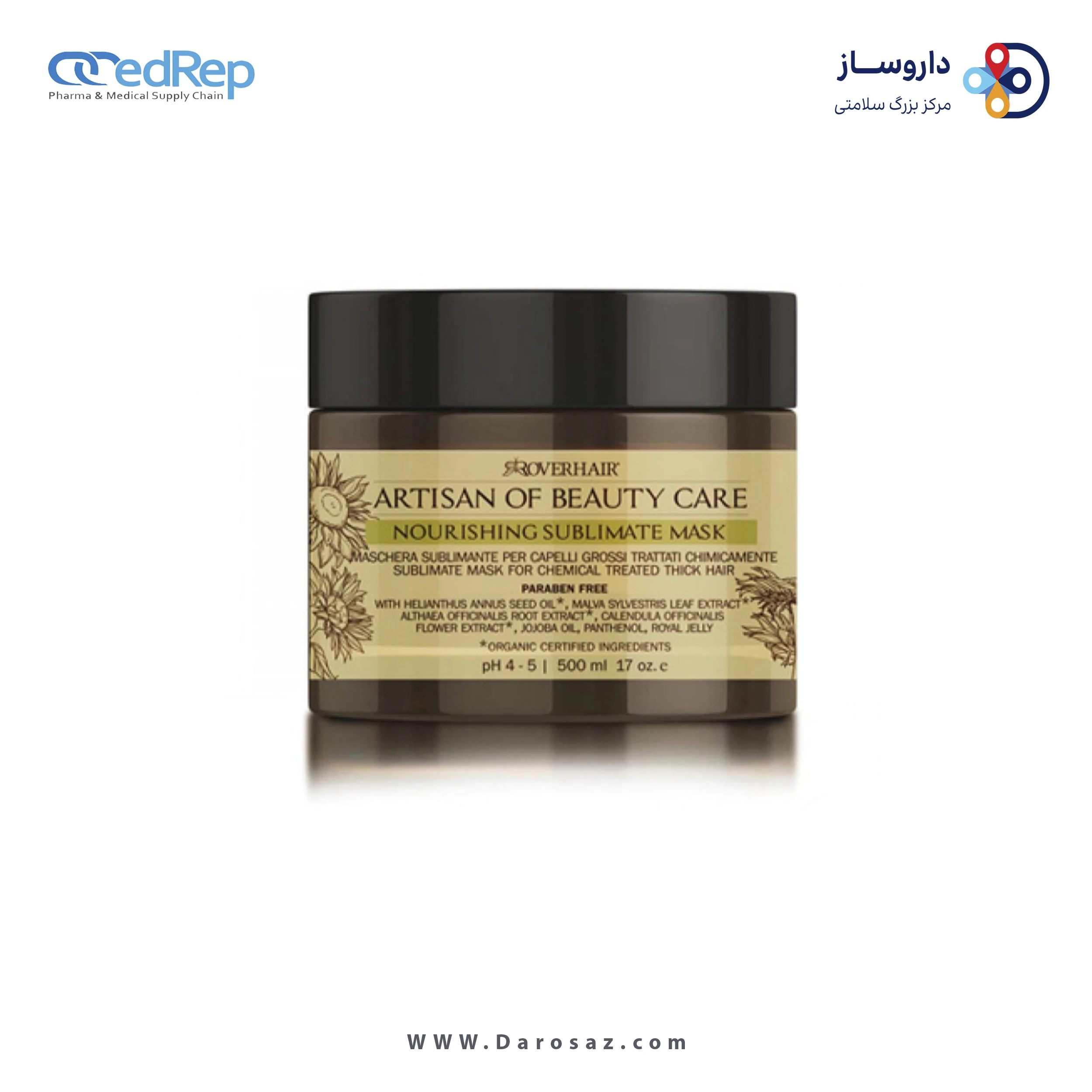 فراورده های حالت دهنده ،نرم کننده وتثبیت کننده آرایش مو (کرمها ، لوسیونها وروغنها) ROVERHAIR NOURISHING SUBLIMATING MASK 500ml