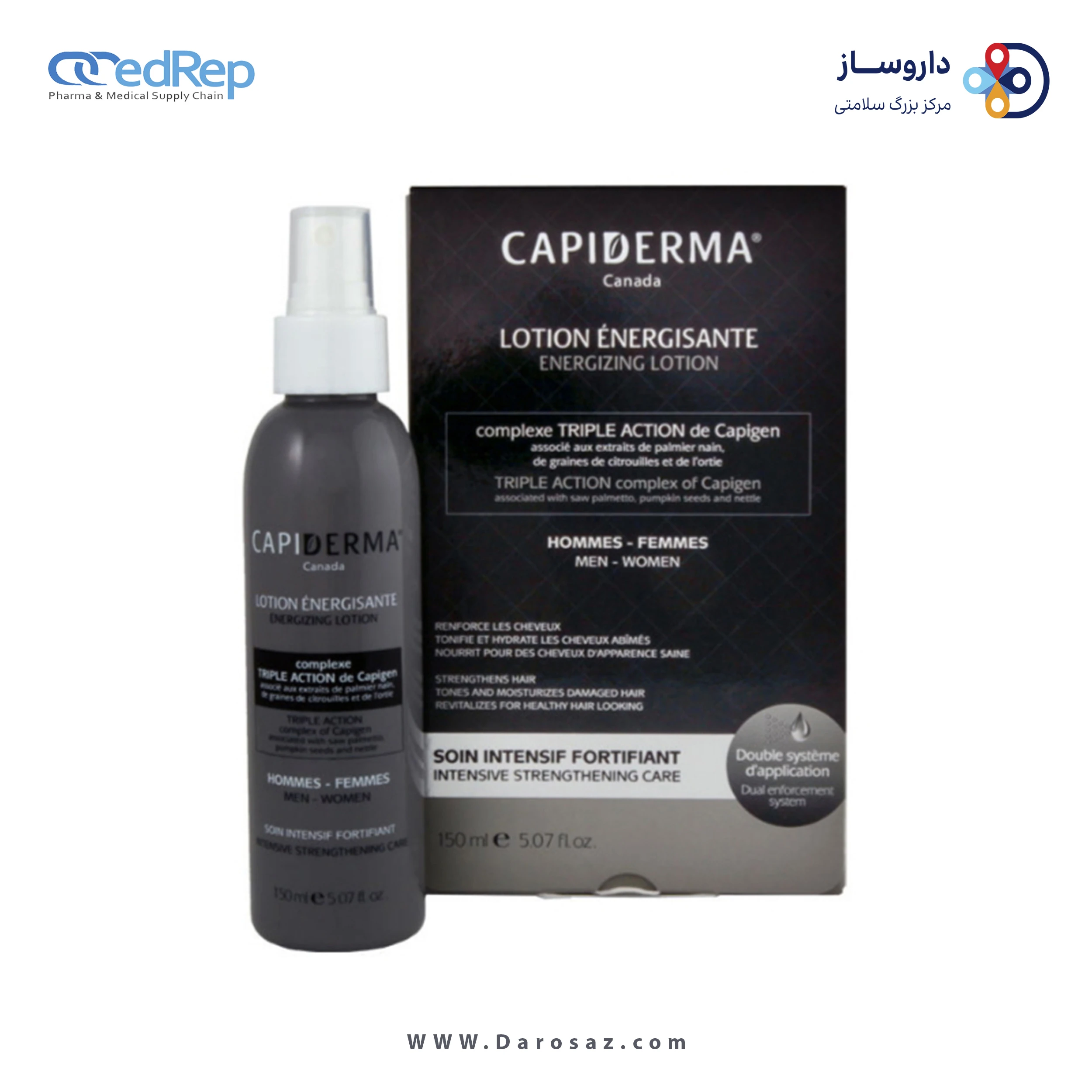 فراورده های حالت دهنده ،نرم کننده وتثبیت کننده آرایش مو (کرمها ، لوسیونها وروغنها) CAPIDERMA energizing lotion