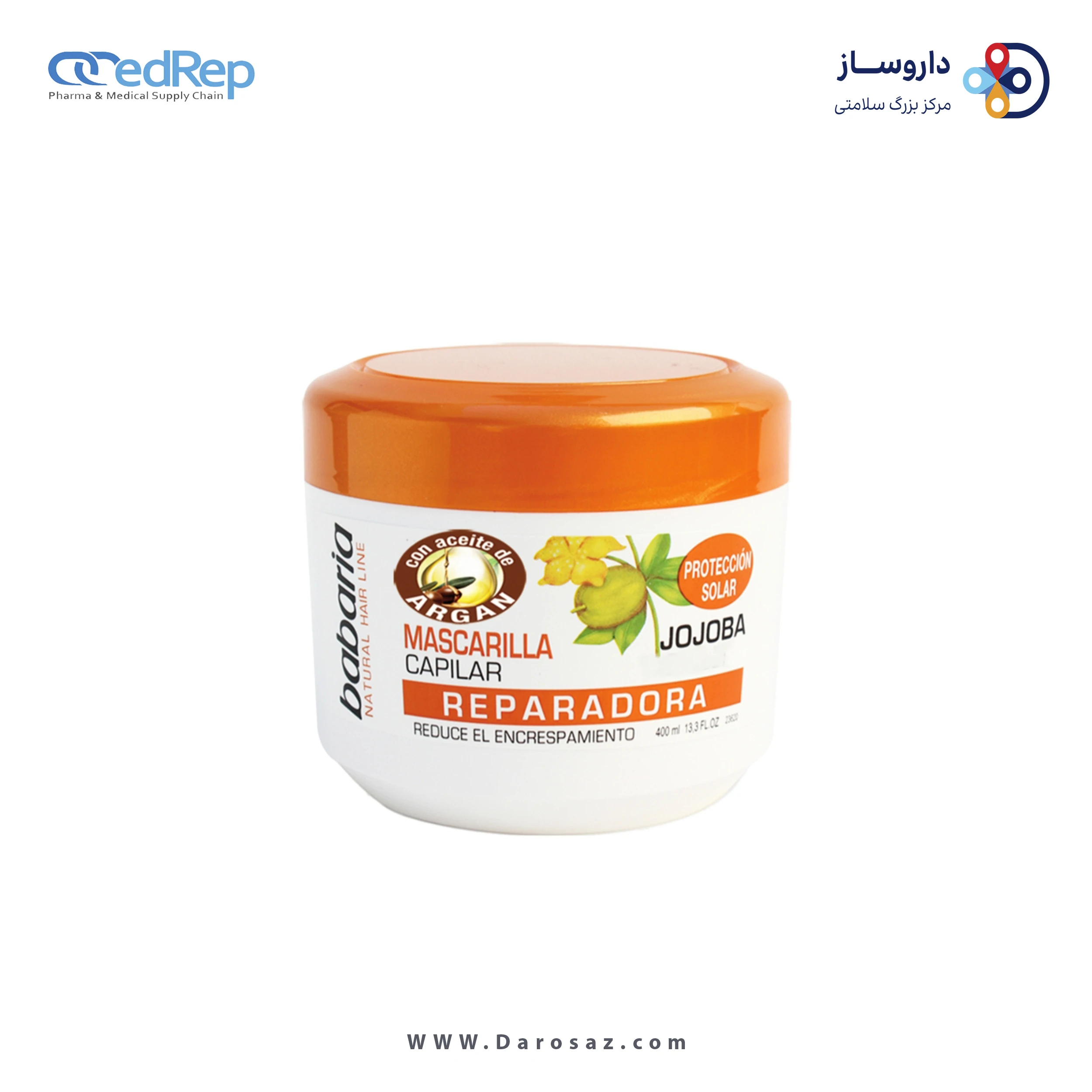 فراورده های حالت دهنده ،نرم کننده وتثبیت کننده آرایش مو (کرمها ، لوسیونها وروغنها) BABARIA JOJOBA Y ARGAN REPAIRING MASK 400ML
