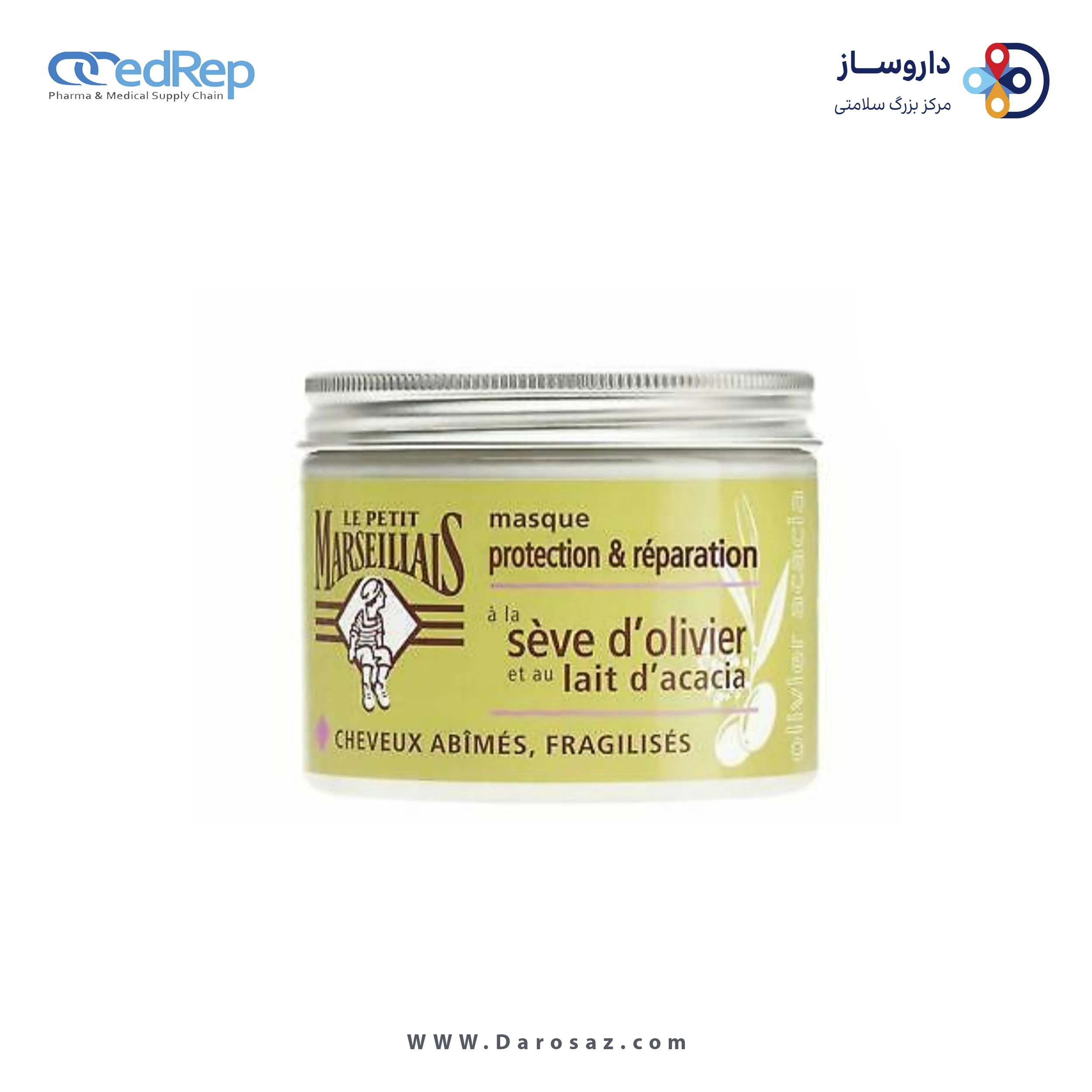 فراورده های حالت دهنده ،نرم کننده وتثبیت کننده آرایش مو (کرمها ، لوسیونها وروغنها) LE PETIT MARSELLAIS MASK DAMAGED HAIR FRANGILE WITH OLIVE TREE SAP AND ACACIA MILK