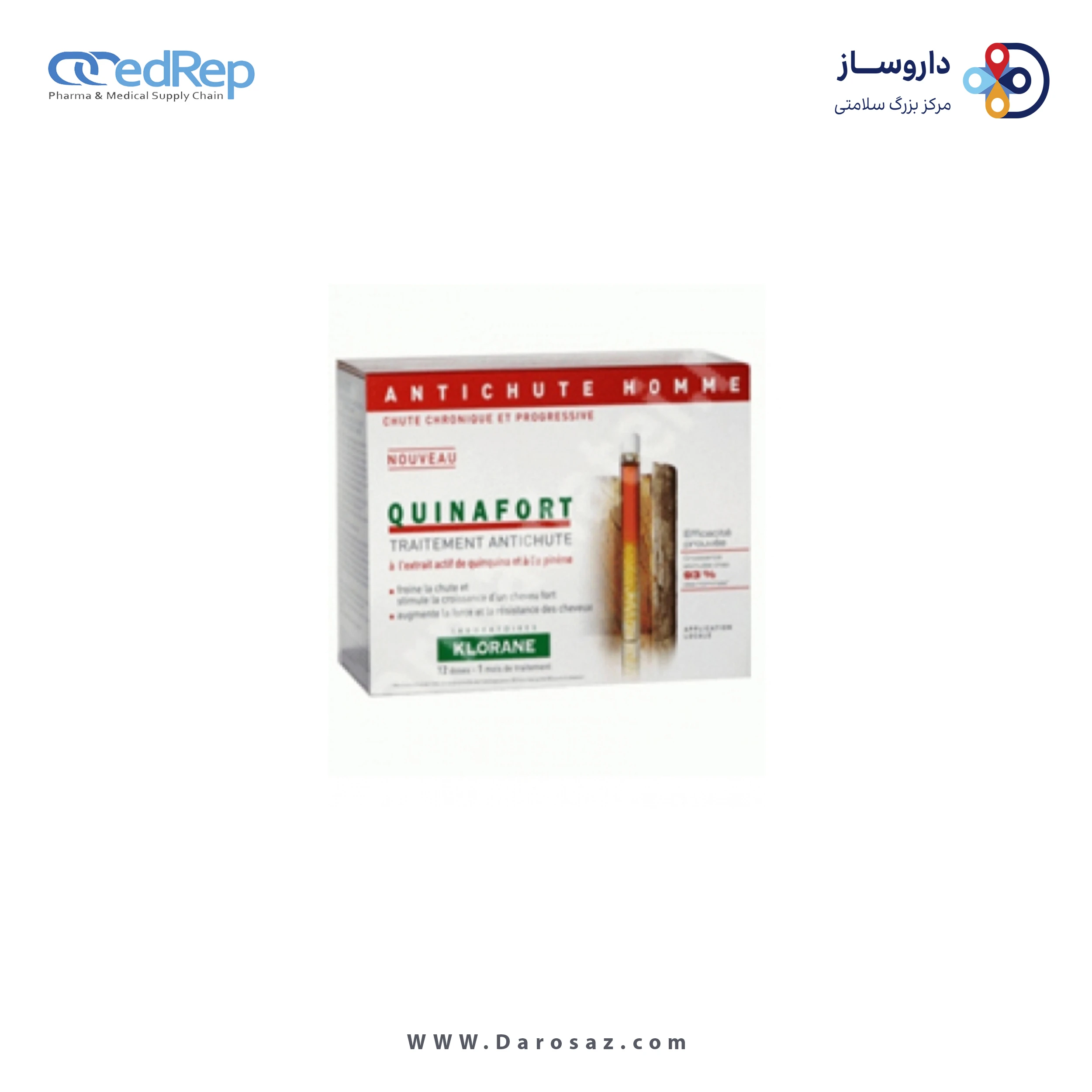 فراورده های حالت دهنده ،نرم کننده وتثبیت کننده آرایش مو (کرمها ، لوسیونها وروغنها) KLORANE Quinafort Traitment Anti Chute Homme