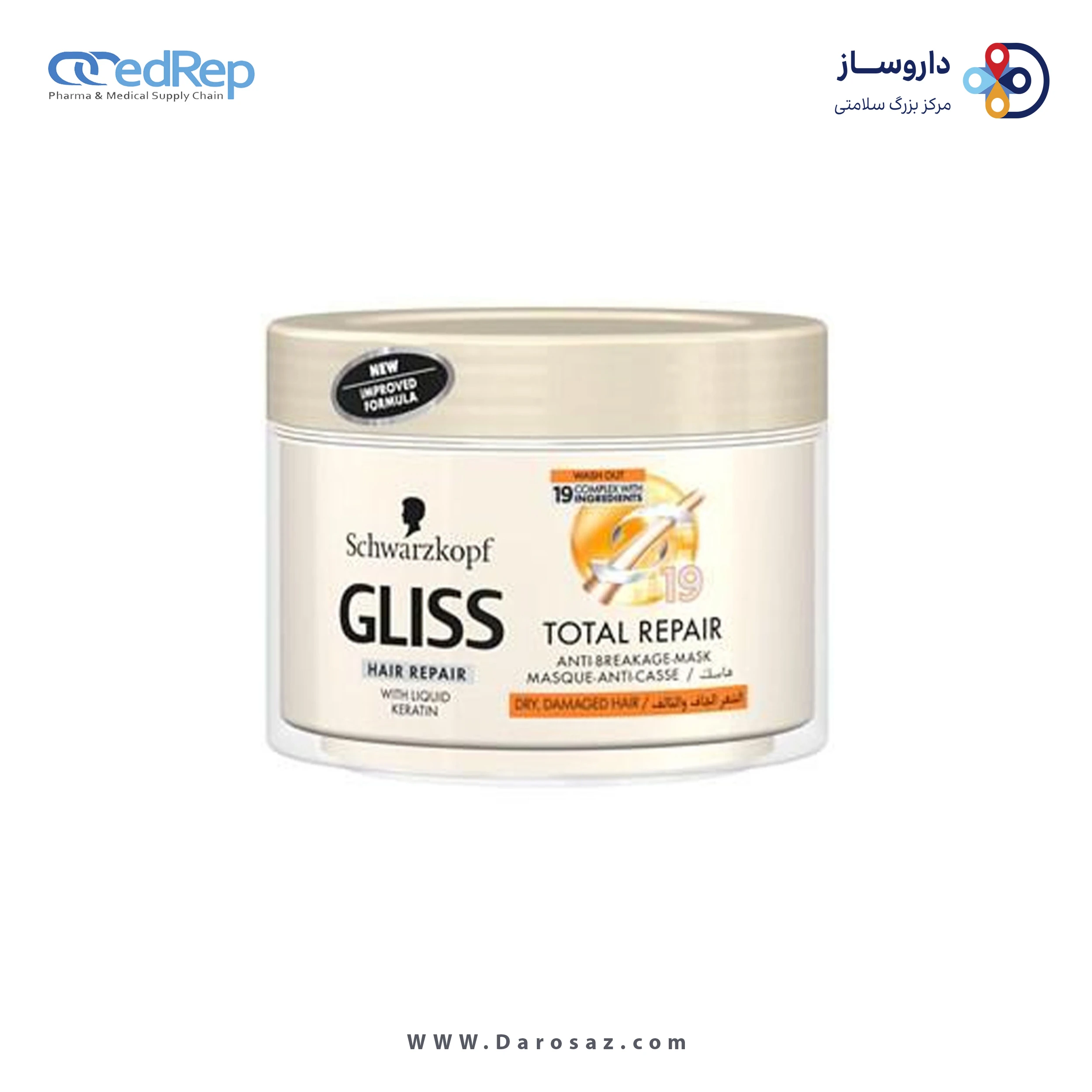 فراورده های حالت دهنده ،نرم کننده وتثبیت کننده آرایش مو (کرمها ، لوسیونها وروغنها) GLISS Total Repair Anti Hair Breakage Mask