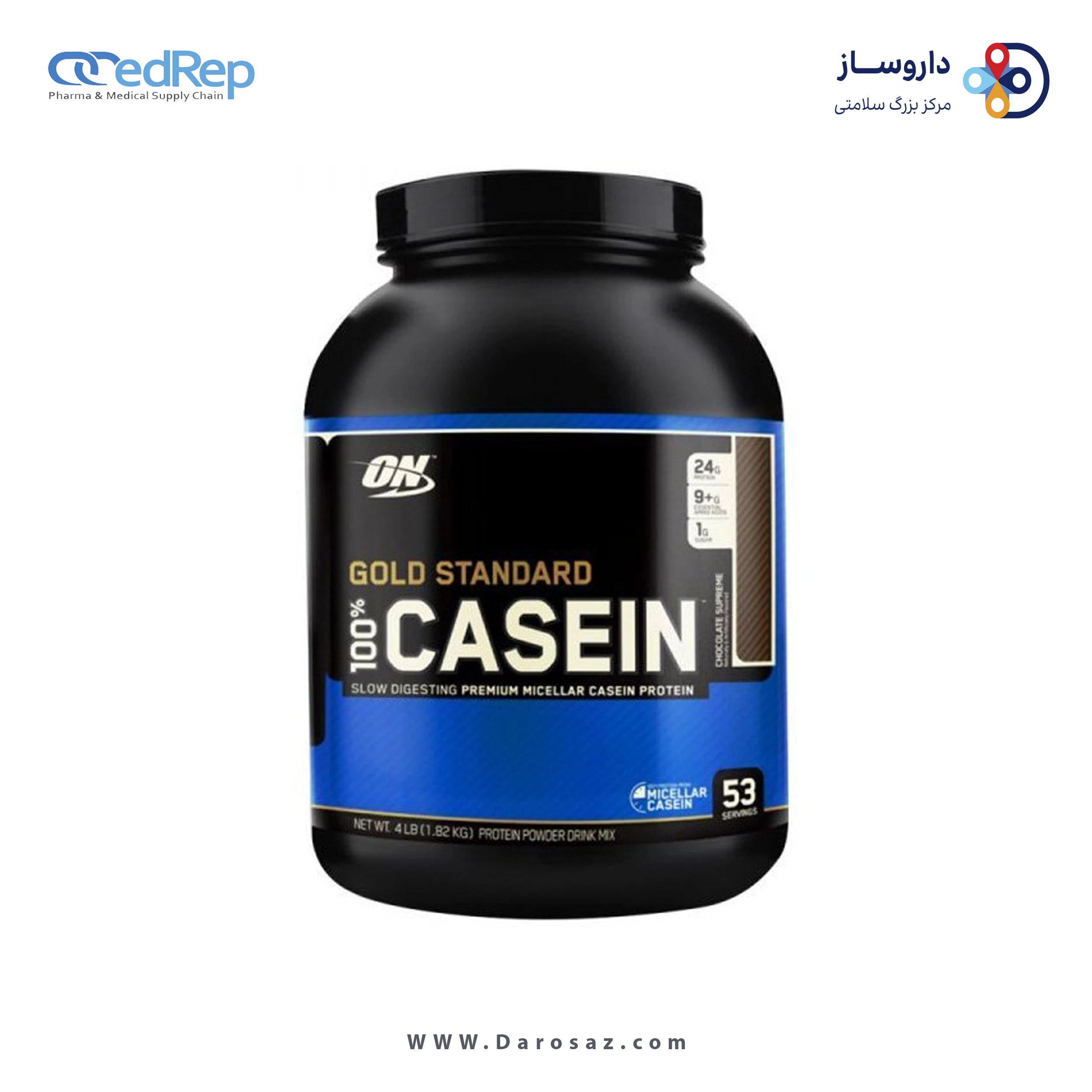 گلد استاندارد 100%کازئین 1.82 کیلوگرم طعم بیسکویت کرمدار پودر