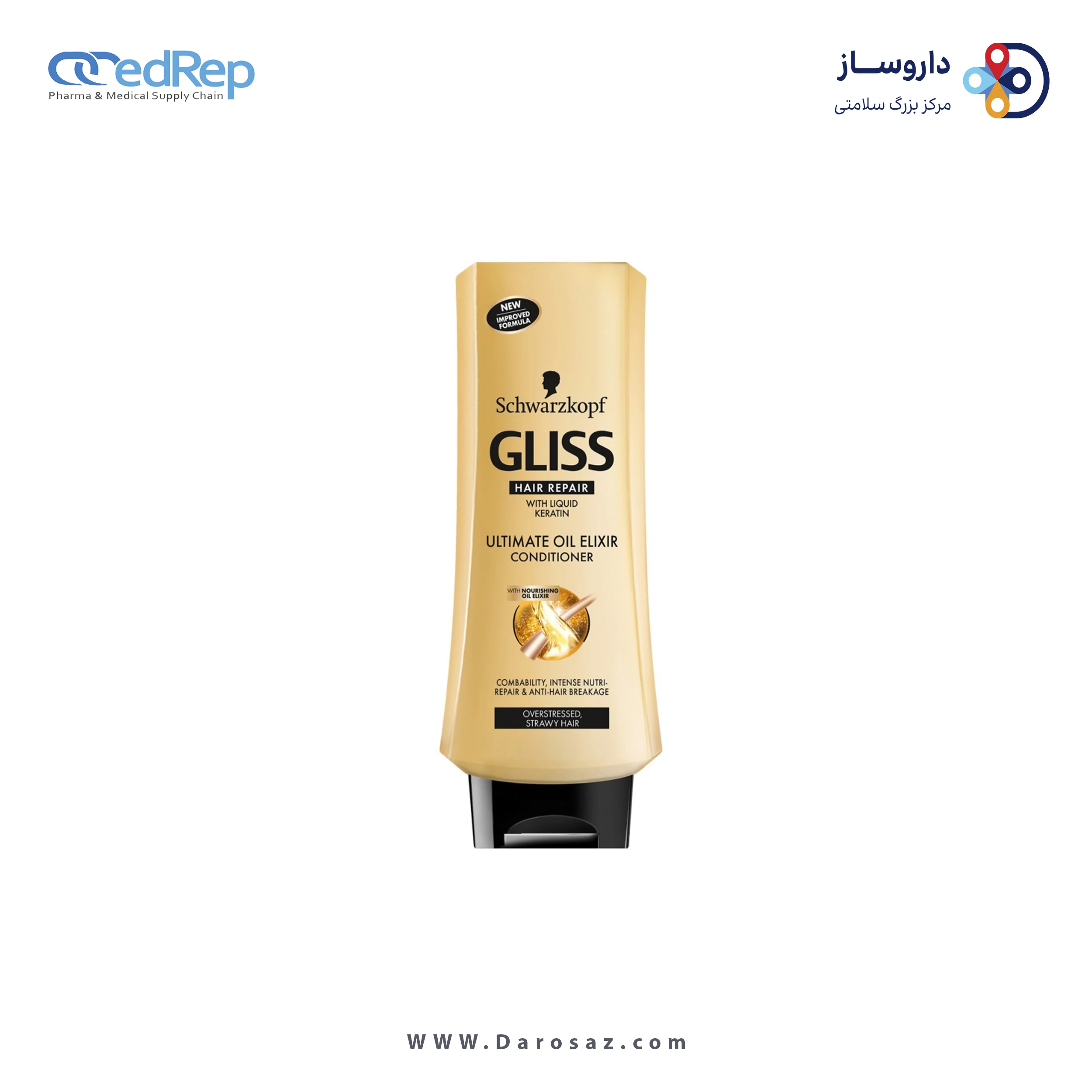 فراورده های حالت دهنده ،نرم کننده وتثبیت کننده آرایش مو (کرمها ، لوسیونها وروغنها) GLISS Ultimate Oil Elixir conditioner packaging 01