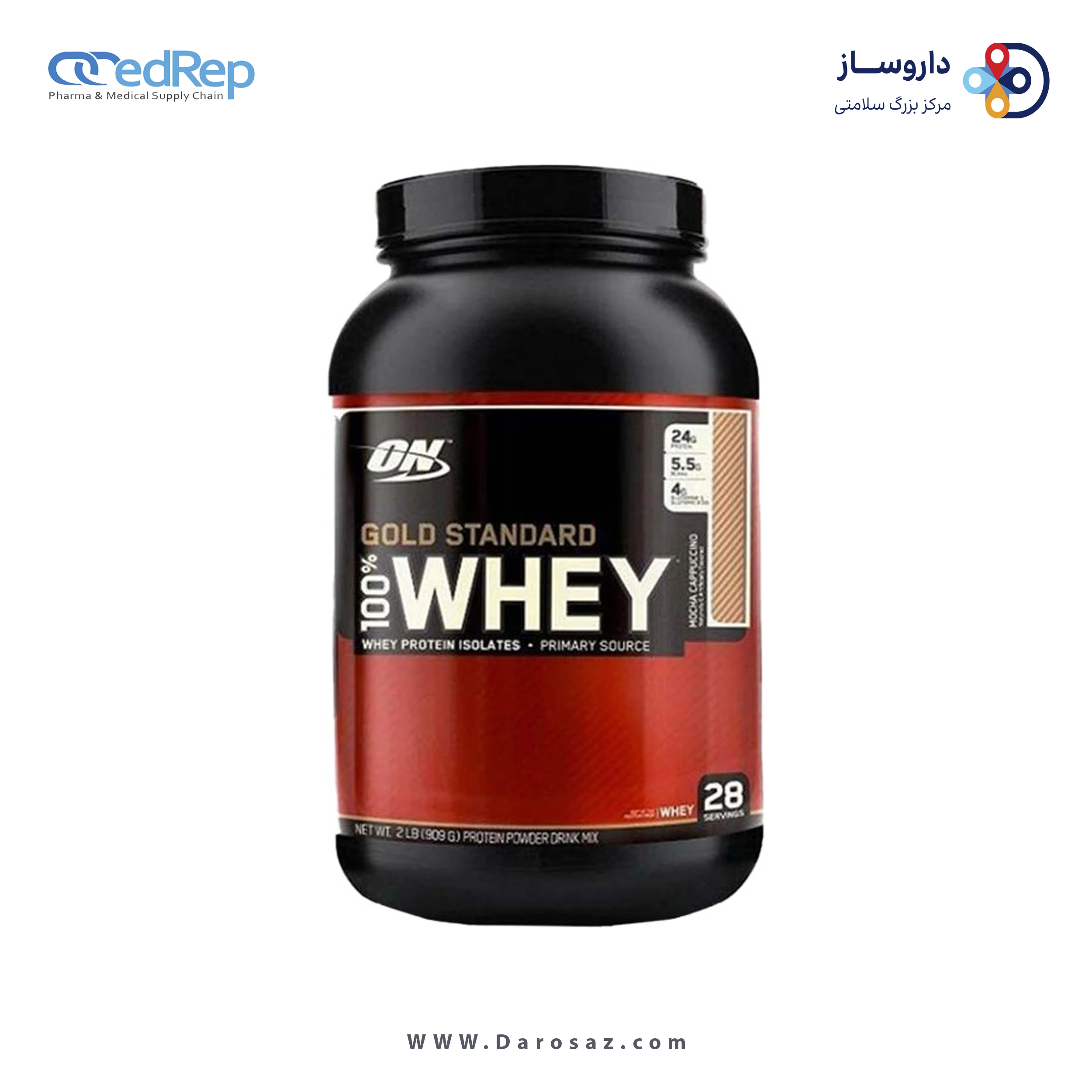 گلد استاندارد 100% وی 909 گرم طعم موکا کاپوچینو پودر