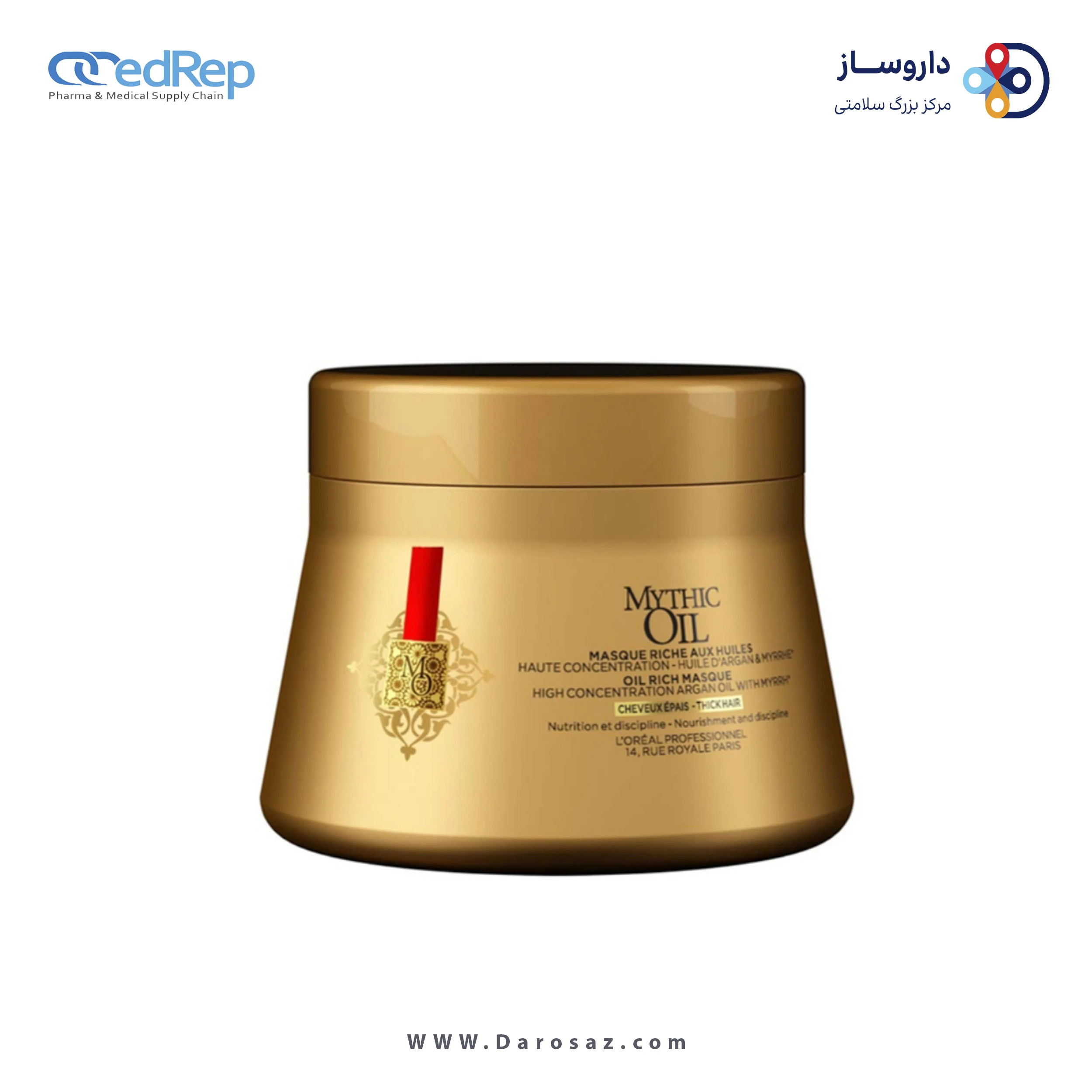 فراورده های حالت دهنده ،نرم کننده وتثبیت کننده آرایش مو (کرمها ، لوسیونها وروغنها) L'OREAL PROFESSIONNEL MYTHIC OIL OIL RICH MASK THICK HAIR\ MASQUE RICH AUX HUILES\CHEVEUX EPAIS 200 ML