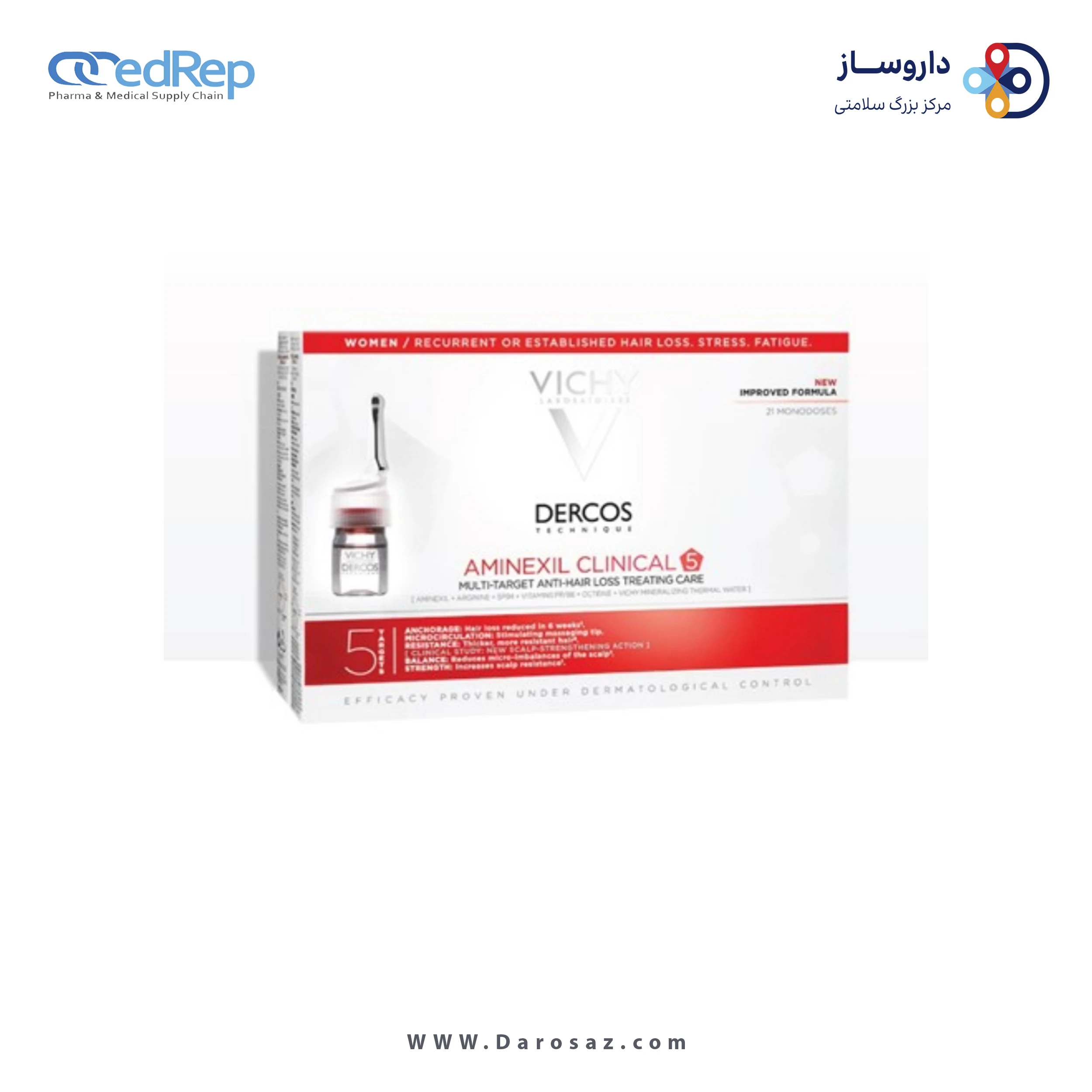 فراورده های حالت دهنده ،نرم کننده وتثبیت کننده آرایش مو (کرمها ، لوسیونها وروغنها) VICHY Dercos aminexil clinical 5 multi target anti hair loss treating care for women
