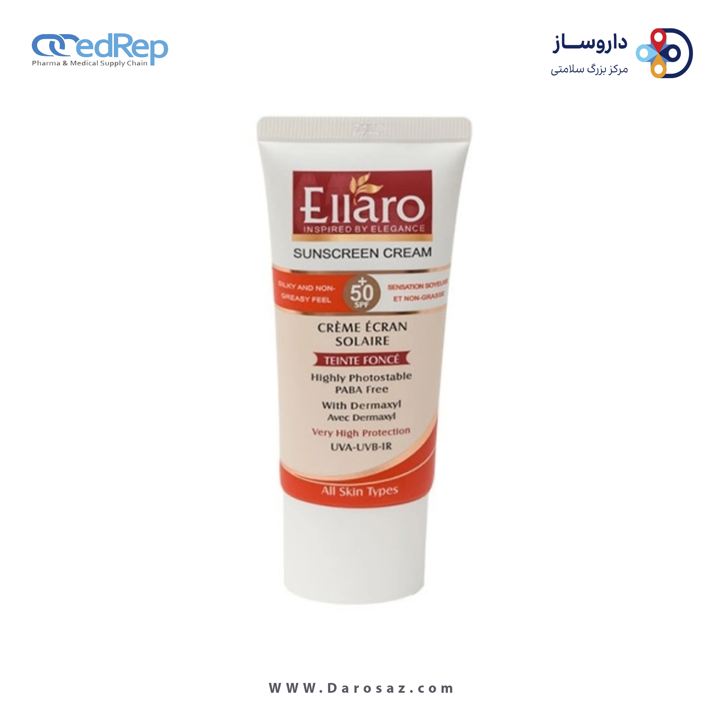 فراورده های برای حمام آفتاب ELLARO SUNSCREEN CREAM FOR ALL SKIN TYPES SPF50+ NATURAL BEIGE PARABEN FREE