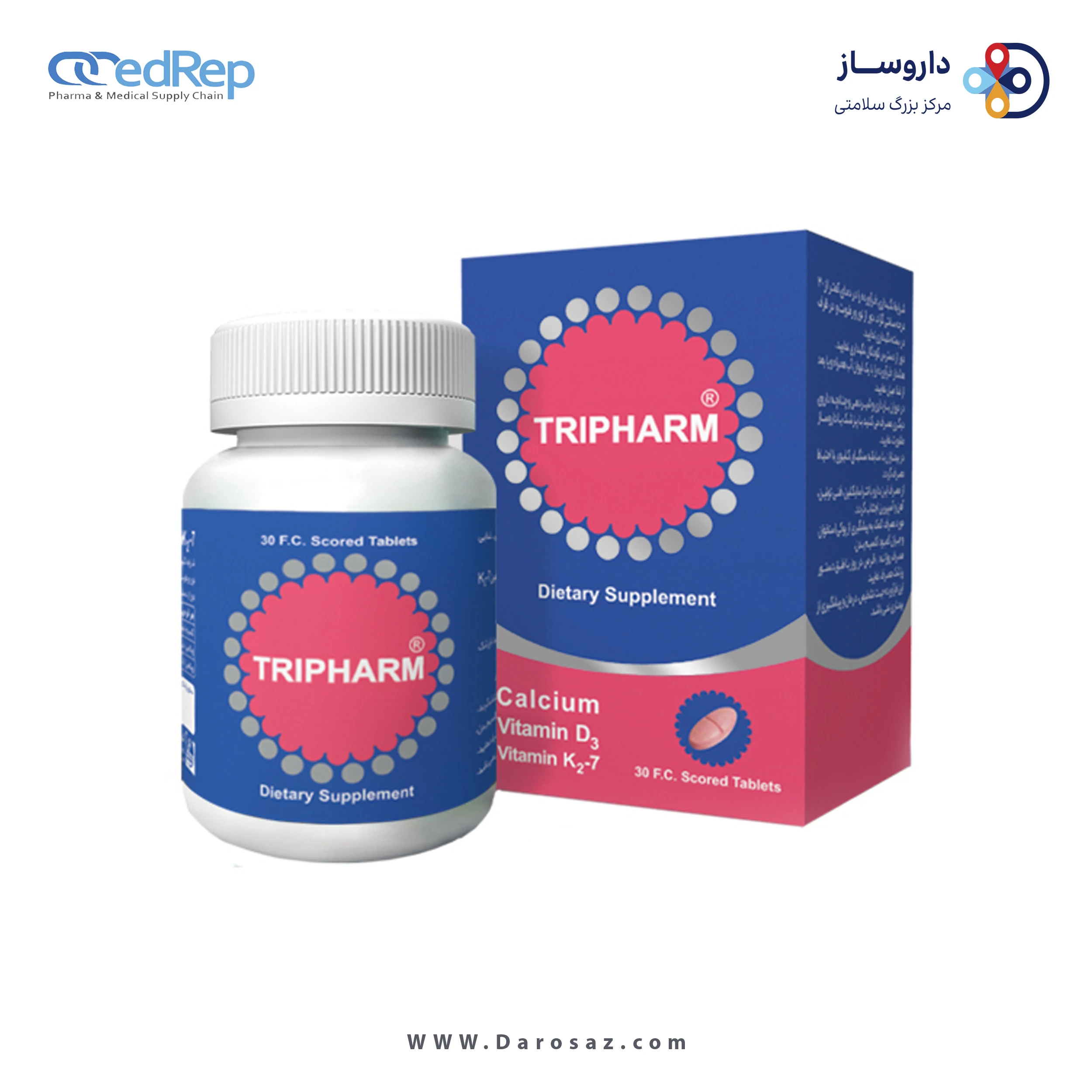 مکمل غذایی کلسیم / ویتامین د3 / ویتامین کا2-7 قرص روکشدار